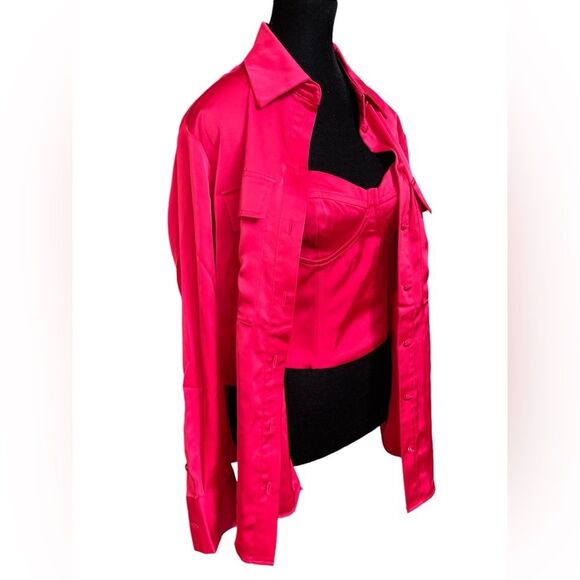 Jason Wu Satin 2-Piece Set Bustier with Long Sleeve Button Down Size Small - Picture 1 of 12
